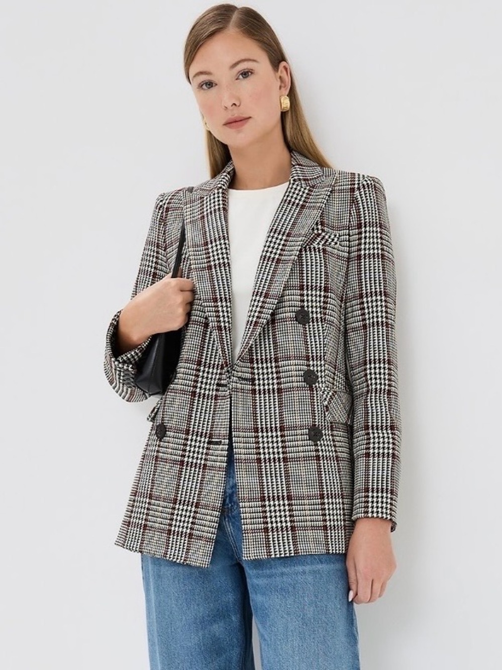 Veronica Beard Ellette Houndstooth Double Breasted Dickey Blazer Jacket Size 8